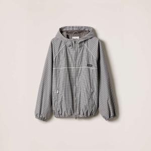 Бомбер из технической ткани в клетку MIU MIU, бутылочно-зеленый/белый