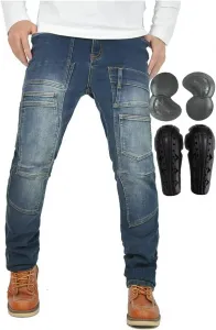Всесезонные мотоциклетные джинсы, зауженный крой, усиленные байкерские брюки с двумя защитными элементами CE на коленях и бедрах, для мужчин и женщин, Blue