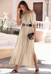 Женское платье макси с открытыми плечами LASCANA, серо-коричневый