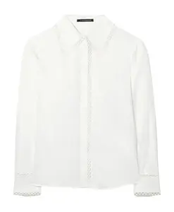 Блузка из хлопкового вуаля кремового цвета с кружевной отделкой Luisa Cerano, белый