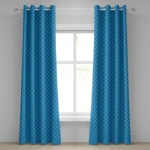 Штора на люверсах ABAKUHAUS Флер де Лис, диагональные линии, прямоугольные рамы, традиционная абстрактная форма лилии, монохромная, декоративная, двухпанельная, 280 см x 175 см, темно-синий Abakuhaus