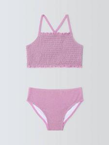 Детский блестящий плиссированный бикини John Lewis, Pink
