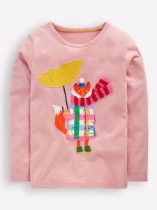 Детская футболка с длинными рукавами и аппликацией из хлопка Mini Boden, Pink Weather Fox