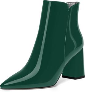 Женские повседневные ботильоны SKYSTERRY с острым носком, молнией, лаковой отделкой, на массивном высоком каблуке 3 дюйма, Dark Green