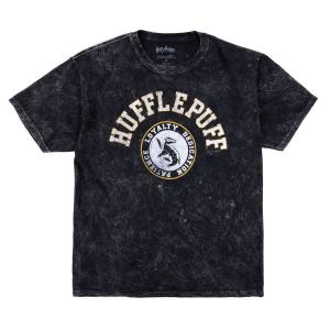 Мужская футболка с коротким рукавом и круглым вырезом в стиле Хаффлпафф, черная, винтажная, с эффектом минеральной стирки, размер XXL Harry Potter, Black wash