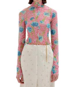 Сол топ с цветочным принтом и высоким воротником в розовых оттенках EENK