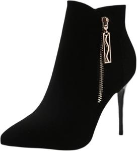 Женские ботинки, короткие ботильоны на высоком каблуке, европейский стиль, осенне-зимняя обувь с острым носком Generic, Black Single 35