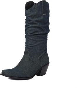 Женские джинсовые ботильоны Aflngle с низким массивным каблуком, средней высоты, модным квадратным носком, многослойной текстурой и эластичным верхом, короткие на щиколотку, Navy Blue