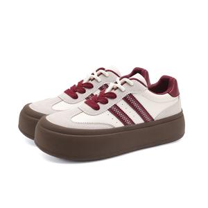 FOXER Скользоустойчивые износостойкие легкие низкие скейтерские туфли для женщин с эффектом увеличения роста бежево-красные, цвет Beige/Red