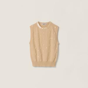 Вышитый кашемировый жилет MIU MIU, бежевый