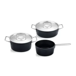 Набор из 3 кастрюль Fissler Adamant из алюминия с металлической крышкой, чёрный