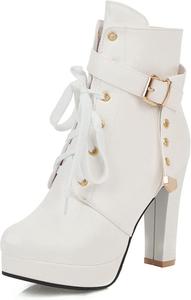 Женские ботильоны на массивном каблуке Erocalli с шнуровкой, белые и черные, милые короткие ботинки на высоком каблуке