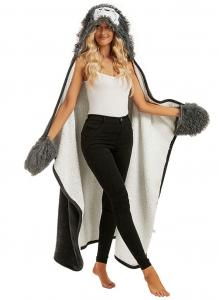 ASKSA Мягкое одеяло-ленивец для женщин, одеяло для дивана, пушистое одеяло с шапкой и перчатками, серое, 147 х 119 см, серый