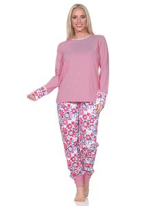 NORMANN Пижамный комплект с длинными рукавами, манжетами и полосками красного цвета