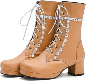 Ботинки Alyaafifa для женщин на щиколотке для боевых стилей, массивный каблук средней высоты, закрытый носок, шнуровка, кожаные короткие ботильоны, элегантные, удобные, для вечеринок, отдыха, путешествий, Рождества, Light Brown