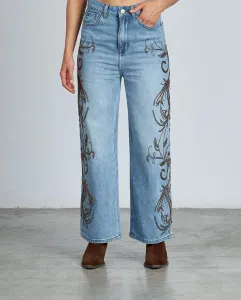 Женские прямые джинсы с вышивкой и декоративными заклепками Alma en Pena, синий
