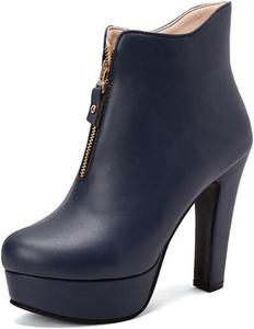 Женские платформенные ботильоны Chelsea с круглым носком, молнией и высоким каблуком, модные осенние ботильоны KYOESCAI, Blue