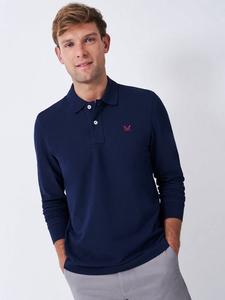 Хлопковая поло с длинным рукавом классического кроя Crew Clothing, Bright Blue