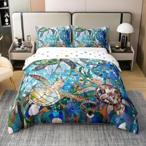 Erosebridal Хлопковый комплект постельного белья с морской тематикой в стиле винтажной карты, Blue