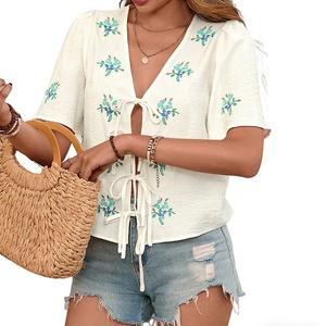 Женская блузка с v-образным вырезом и короткими рукавами Clearflower