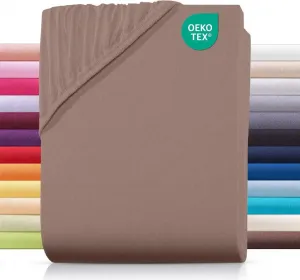 Простыня на резинке джерси 160х200 см из 100% хлопка, однотонная, коричневая нуга Carpe Sonno