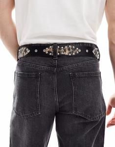 Ремень в ковбойском стиле с леопардовым принтом из черной искусственной кожи Asos Design