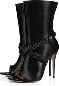 Женские ботильоны с открытым носком, модные туфли-лодочки с ремешком на щиколотке, сексуальные весенние и осенние ботильоны на шпильке, кожаные однотонные с пряжкой, классическая обувь для вечеринок Generic, Black