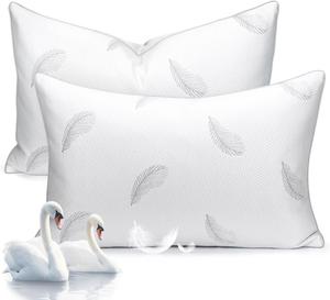 zibroges Подушки из гусиного пера Hotel Down, набор 2 штуки, пушистая поддержка, наполнитель полиэстер для сна на спине, животе, боку White