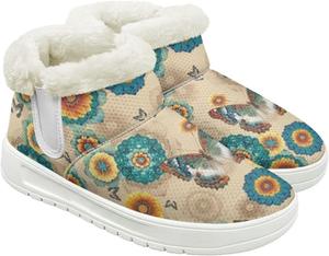 Женские зимние ботинки для снега, теплые комфортные утепленные нескользящие полусапожки для улицы Hechitok, Boho Flower Butterfly