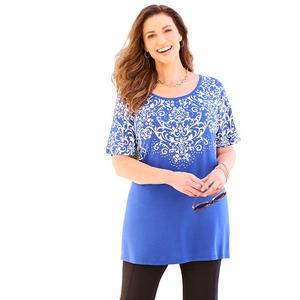 Женская туника с рукавом долман и принтом, plus size Catherines, Dark Sapphire Damask