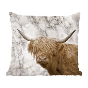 MuchoWow Декоративная подушка Диванная подушка Декоративная подушка для гостиной 60 x 60 см Шотландский горец - Мрамор - Животные - Чехол на подушку - Хлопчатобумажная ткань - Декоративные наволочки