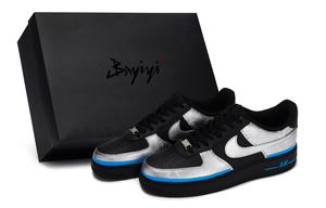 Nike Кроссовки для скейтбординга Air Force 1 унисекс, низкие, черные/серебристые/синие