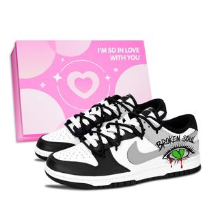 Nike Dunk Black White, Distressed Soul Leather Slip Resistant Abrasion Resistant Low top Skateboard Shoes Unisex Gray