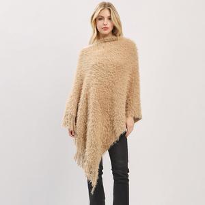 Пончо из пушистой вязки с бахромой по низу TRUEDAMES, серо-коричневый