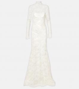 Свадебное платье Adena из шерсти и шелка с цветочным кружевом Danielle Frankel, слоновая кость