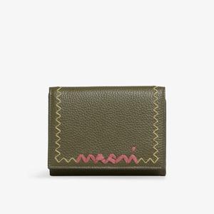 Кошелек кожаный Marni с вышитым логотипом, зеленый