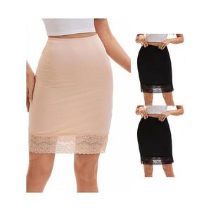 3 упаковки женских полукомбинаций с кружевной отделкой, антистатик, длина до колена Inspire Chic, Black Beige