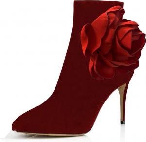 Женские модные ботильоны FSJ с цветочным принтом, заостренным закрытым носком, на шпильке, с высокими каблуками, короткие ботинки из искусственной замши с боковой молнией, для вечеринок, свадеб, осени и зимы, размеры 4-15 US, Red