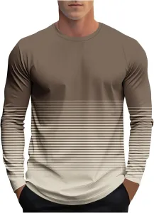 Мужская футболка с длинным рукавом Color Block Striped Pullover Casual Crew Neck