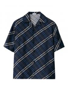 Рубашка из шелковой ткани Burberry в клетку, синий