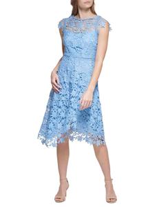 Асимметричное кружевное мидиплатье Eliza J, светло-синий