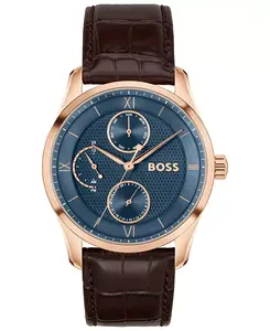 Мужские многофункциональные кварцевые часы Principal Master из коричневой телячьей кожи, 41 мм Hugo Boss, brown