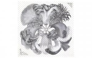 Шарф Plumets Et Panaches 90 HERMES, белый/черный/серый