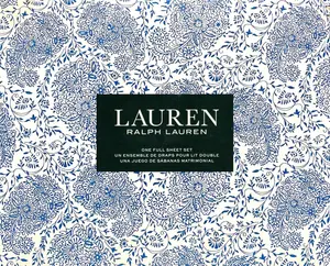 Роскошные охлаждающие простыни Lauren Home Collection- Глубокие карманы подходят для размера до 16 дюймов - 100% Хлопок без морщин-Комплект простыней гостиничного качества из 4 шт. (Голубая шарлотка, полная) Lauren Ralph Lauren, Blue Charlotte