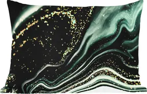 Подушка для улицы - под мрамор - золото - зеленый - блестящий - дизайн - мрамор - 50 x 30 см - водонепроницаемая - подушка для отдыха - подушка для дивана - украшение для гостиной MuchoWow