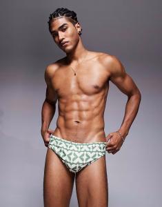 Плавки-шорты ASOS DESIGN с зеленым и белым геометрическим принтом