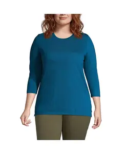 Женская туника с рукавом 3/4 из хлопка Supima, plus size Lands' End, синий