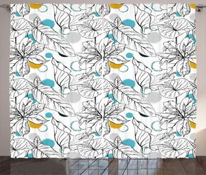 Шторы ABAKUHAUS Floral Rustic с рисунком экзотических листьев и цветов, универсальные ленточные шторы для гостиной с петлями и крючками, 280 x 225 см, белый, синий, оранжевый Abakuhaus