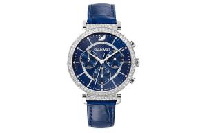 Swarovski Часы Passage Chrono Wrist Watch Quartz Movement Genuine Leather Strap Blue Dial Women's Watch, Blue