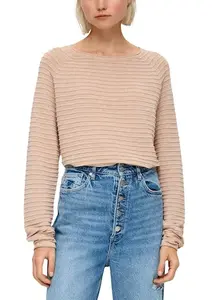 Свитер QS с круглым вырезом и структурированным узором, коричневый